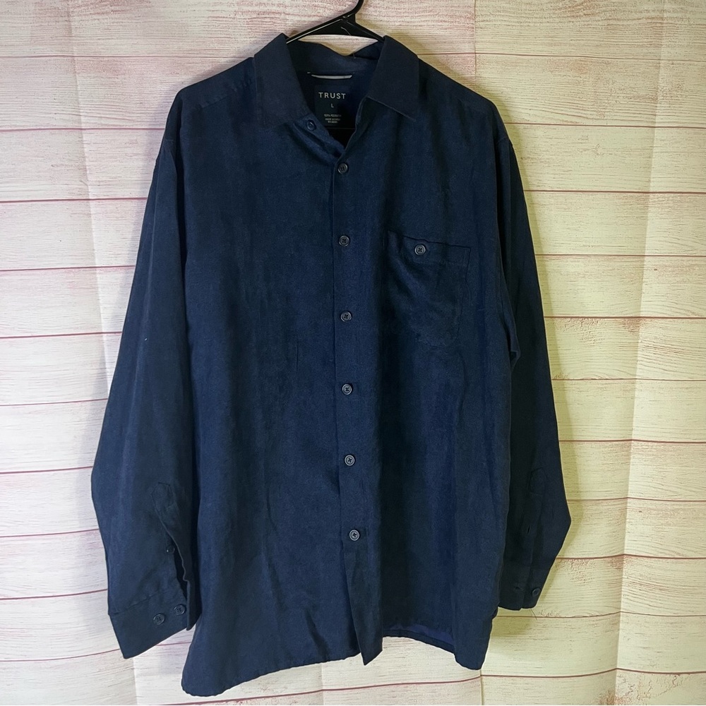 Trust Blue‎ Suede Long Sleeve Button Down Shirt Size Large
